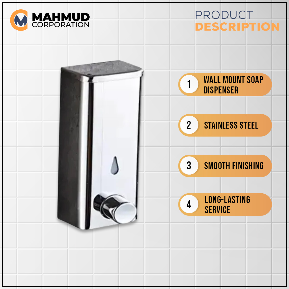 Stainless steel soap dispenser wall mount mirror finishing-MHN