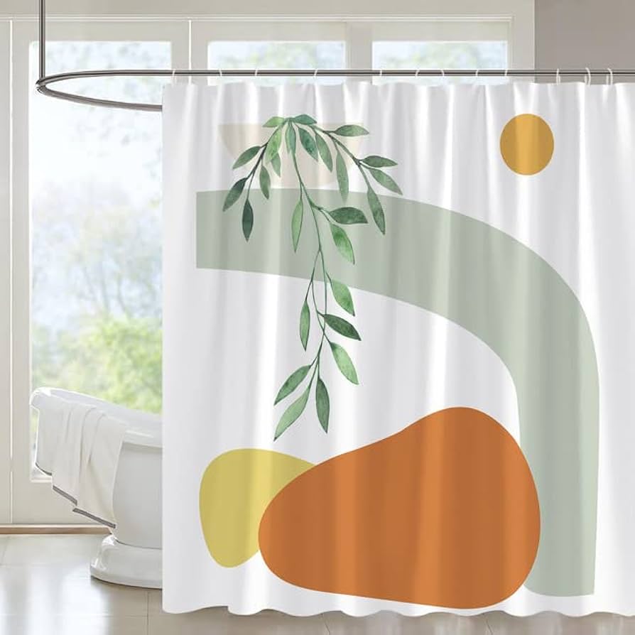 10 Lightweight Shower Curtain Liner with Hooks, Plastic Leaf Waterproof Bathroom Curtain Liner, Bath Curtain for Bathtub Decor