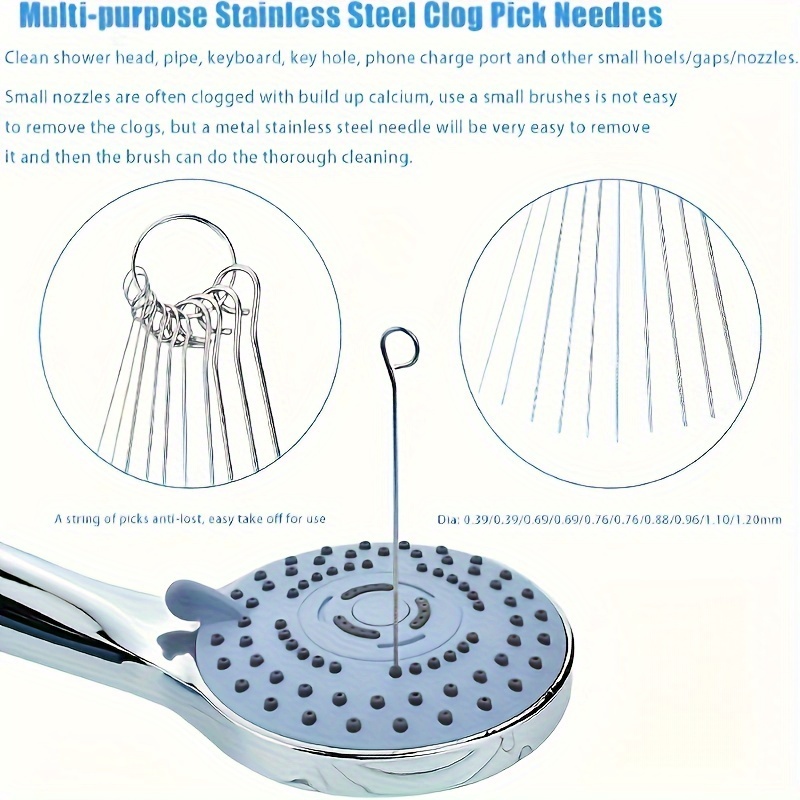 Stainless Steel Needle Shower Head Cleaning Brush Set Suitable for Multi Size Shower Heads Bathroom  Accessory  Cleaning  Tools