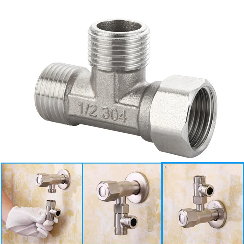 G1/2" T-Valve Toilet Diverter Valve T Adapter Three-way Water Pipe Splitter Diverter Valve Bath Bidet Sprayer Shower Fitting