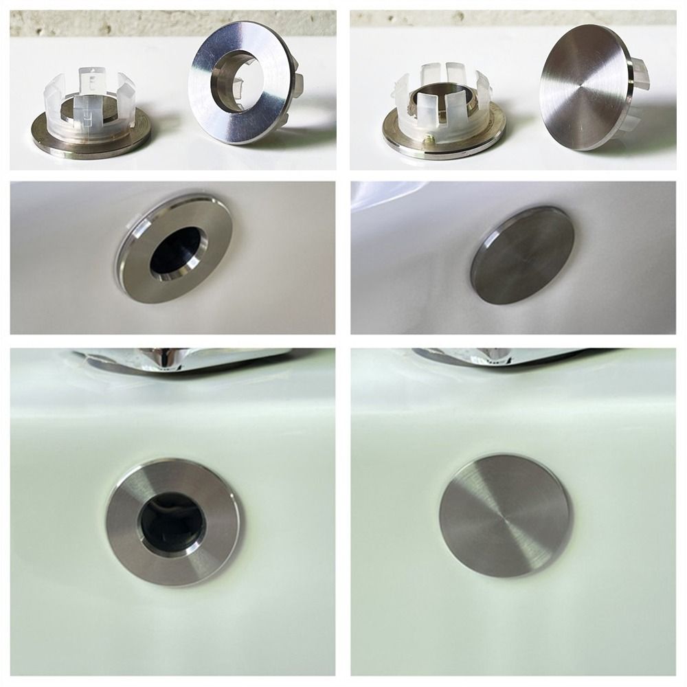 Stainless Steel Basin Sink Hole Overflow Cover Ring Insert Replacement Hole Hollow Round Drain Caps Plug Bathroom Basin Accessor