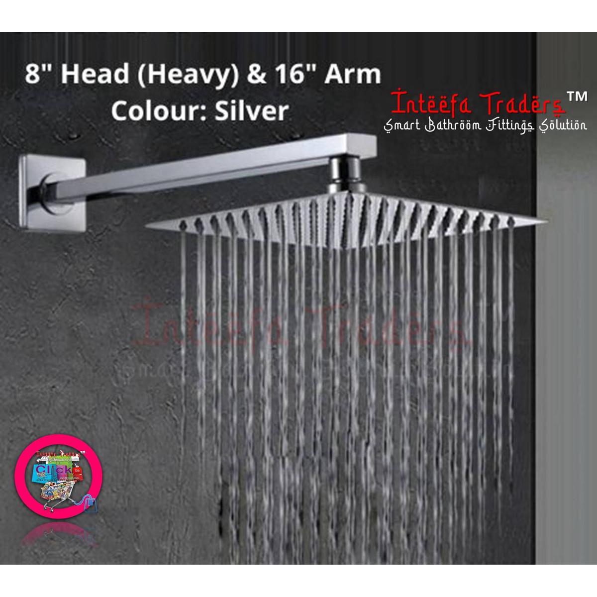 Rain Shower Head, Modern Ultra-thin Stainless Steel Rainfall Shower head for Bathroom, 8 inch, Square, Chrome & 16 inch Ceiling Mounted Shower Head Arm Bathroom Shower Head Bracket Bar G1/2 Shower Head Fixed Pipe Shower Head Holder