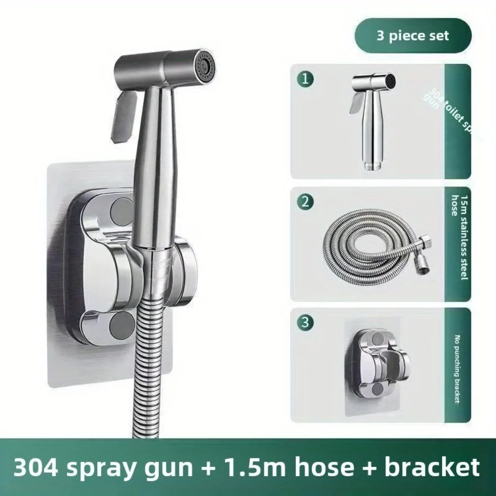 3Pcs Stainless Steel Bidet Sprayer High Pressure Handheld Adjustable for Personal Hygiene Pet Bathroom Shower Set
